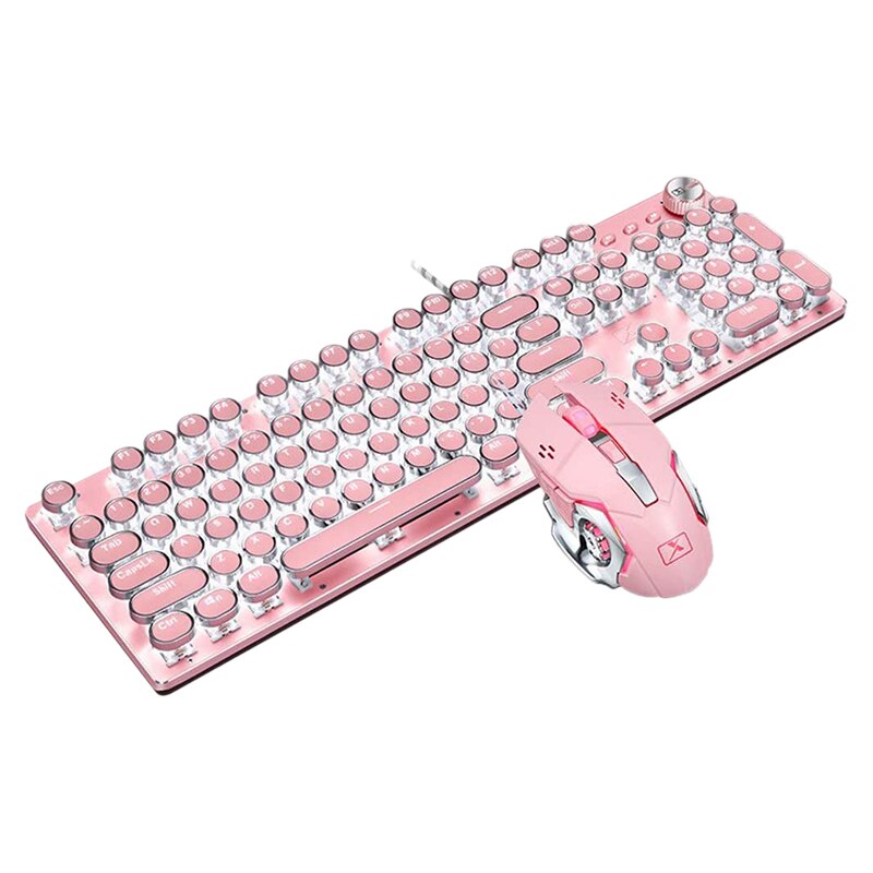 Mechanical Gaming Keyboard and Mouse Combo, 104-Key Wired USB Metal Panel Round Keycaps Laptop Keyboard Suitable