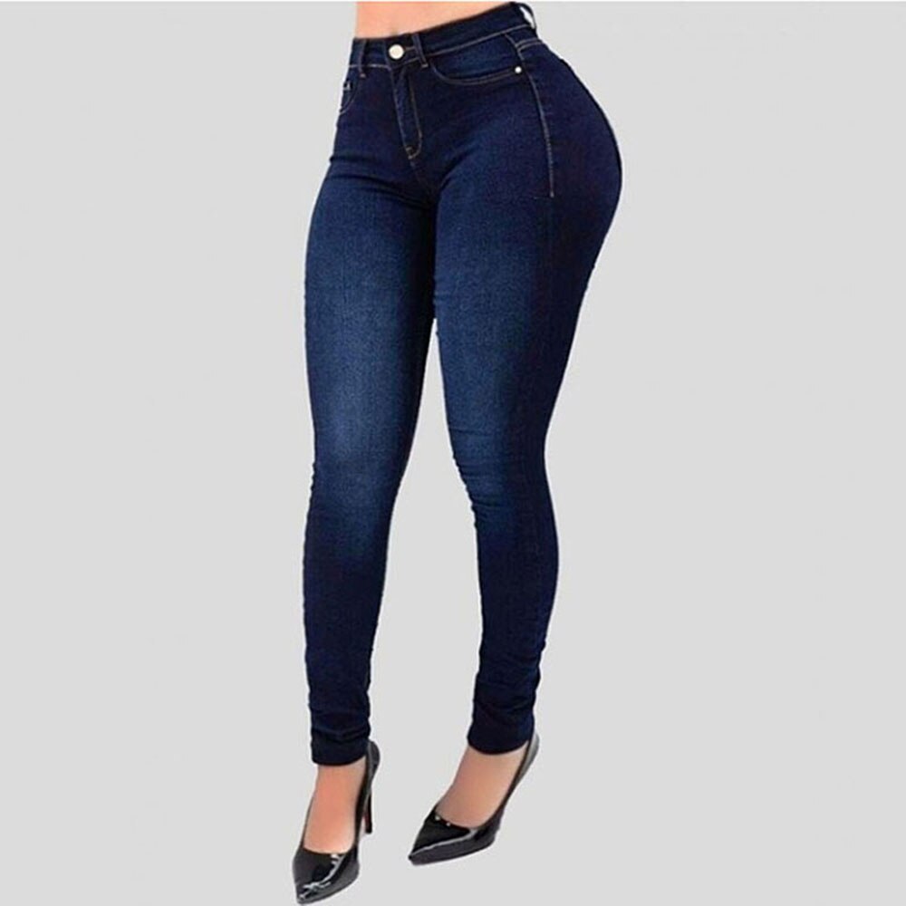 Femmes taille haute Denim maigre jean Stretch pantalon mince mollet longueur jean décontracté bouton bureau dame pantalon grande taille