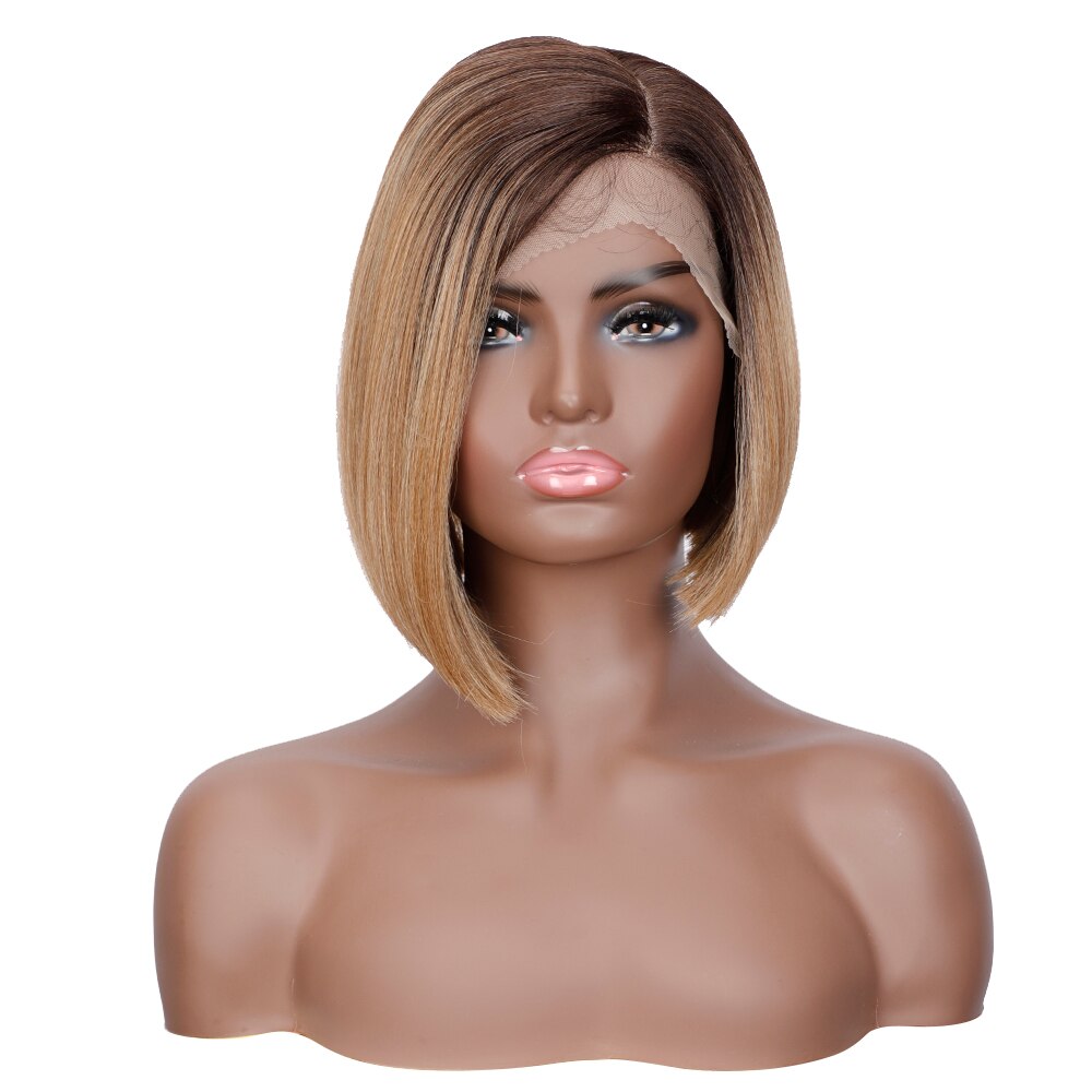 Colorido corto recto pelucas para mujeres negras Ombre raíces oscuras sintética marrón peluca con malla frontal pelucas de pelo Natural sin costuras: TT623C