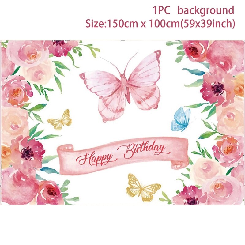Pink Butterfly Birthday Party Backdrops Wedding Decorations Photo Booth Background Baby Shower Girl Hanging Flag Backdrop Props: 6