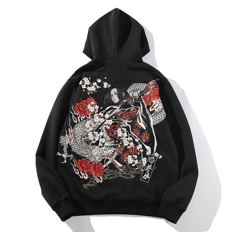 Japanese-style Yokosuka embroidery Chinese style dragon pattern drawing knife beauty winter plus velvet hoodie men's clothing: XXXL