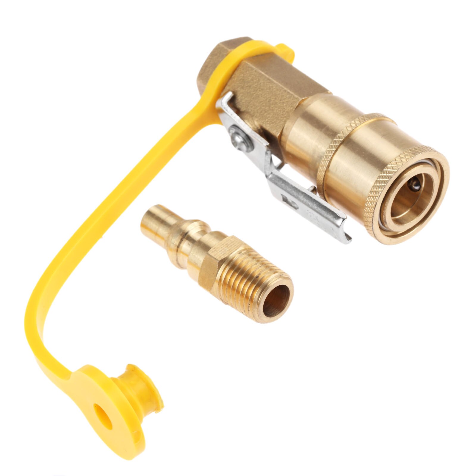 Solid Brass 1/4"" Quick Connect Disconnect Kit Adapter Shutoff Valve &amp; Full Flow Male Plug for RV LP Propane/Natural Gas Systems