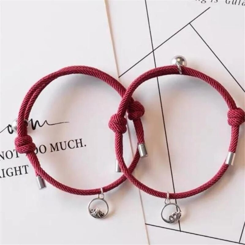 2 stk magnetisk gensidig tiltrækning par armbånd til kvinder justerbare håndlavede løfter af evigt flettet reb charm smykker