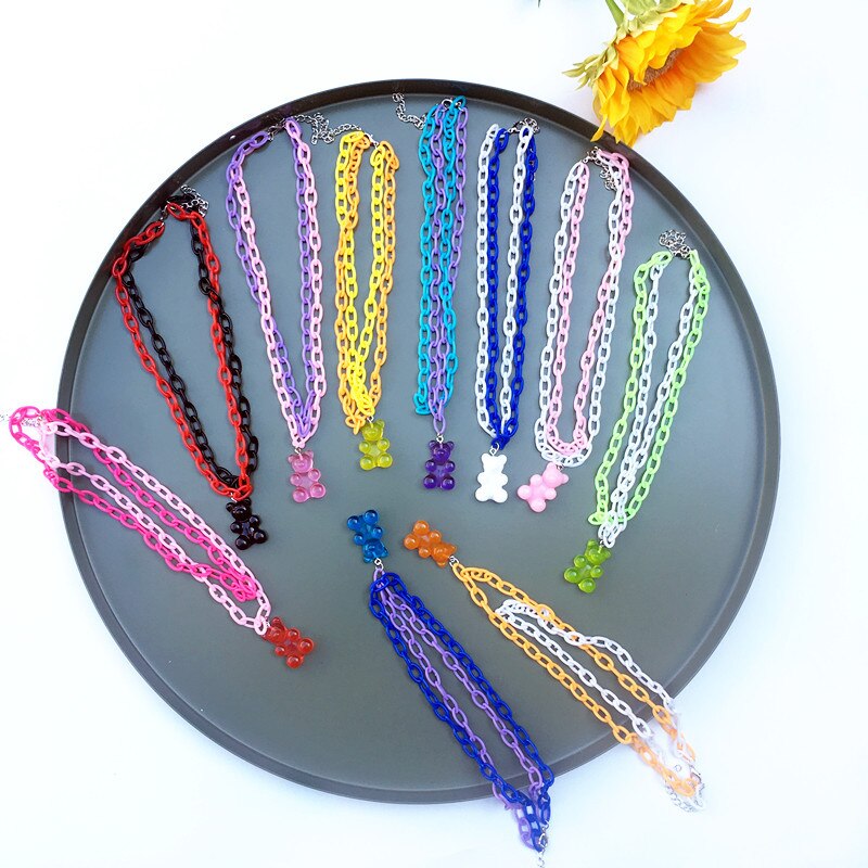 7 färger rainbow pride söt gelébjörn gummihalsband för kvinnor tjejer cool punk hip hop resin halsband tillbehör
