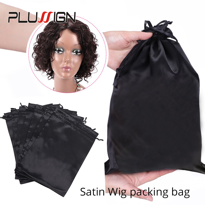 Satin--Aufbewahrungsbeutel, 25 x 35 cm, Perückenaufbewahrung, Satin--Perückentaschen, schwarz, rosa, weiche Seide, Perückentasche für Haar-Perücken-Verpackungswerkzeuge
