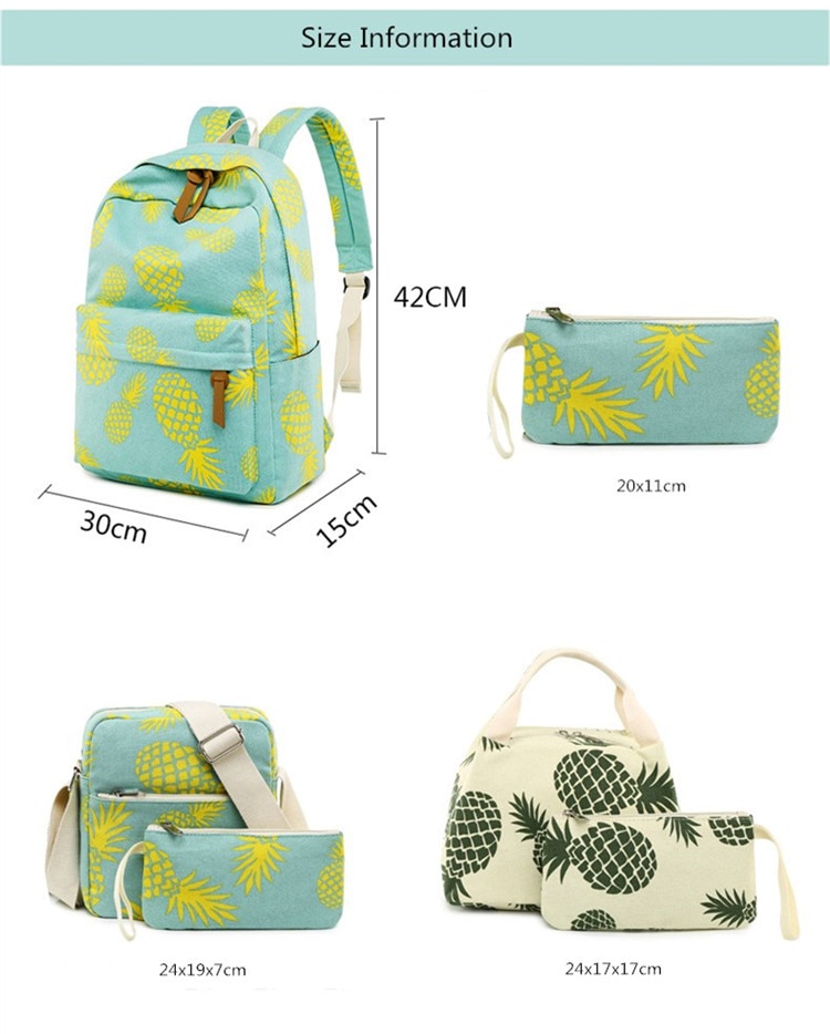 FengDong 3 teile/satz nette ananas druck rucksack kinder schule taschen für mädchen stift bleistift tasche kind mädchen schule rucksack set