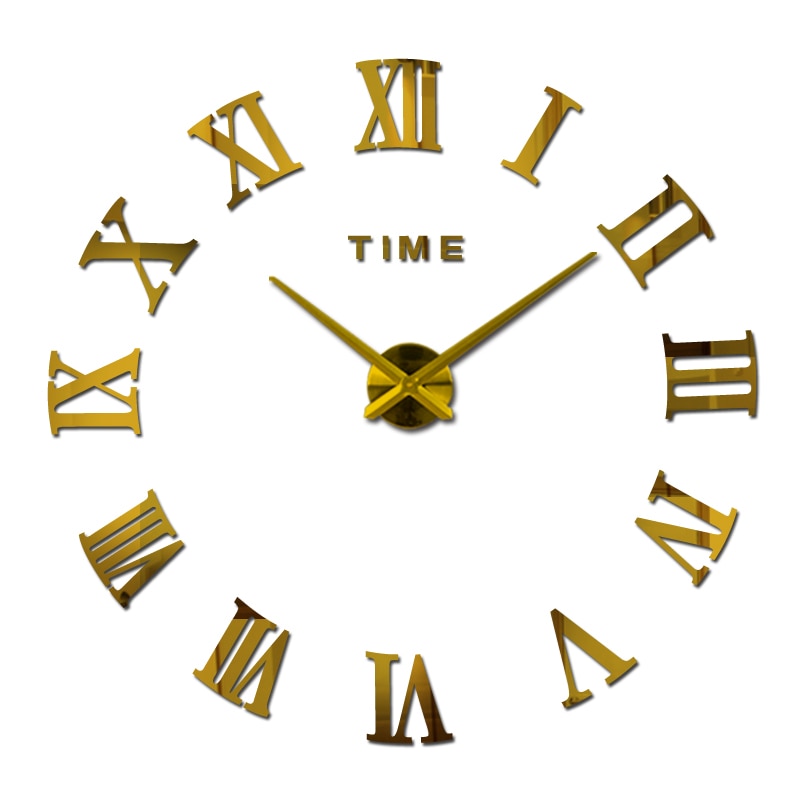 real metal 3d diy acrylic mirror wall clock watch clocks home decoration modern needle quartz stickers: Gold / 37inch