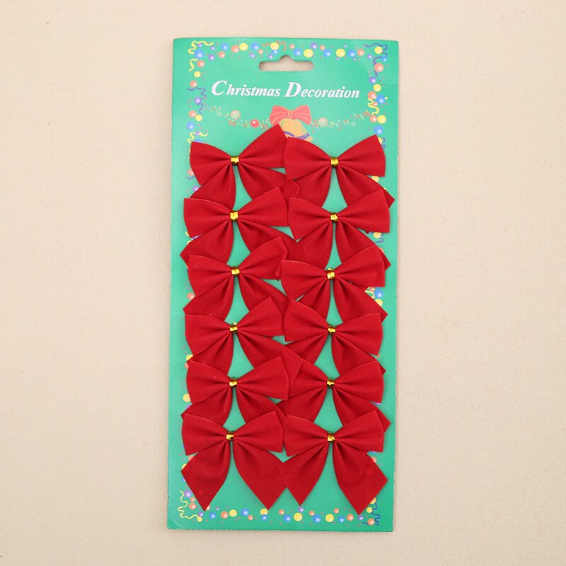 12 stks/pak Kerst kleine boog Mooie Rode Bowknots Kerstballen Voor Festival Nieuwjaar Decoratie Kerstboom Ornament hanger: Rood