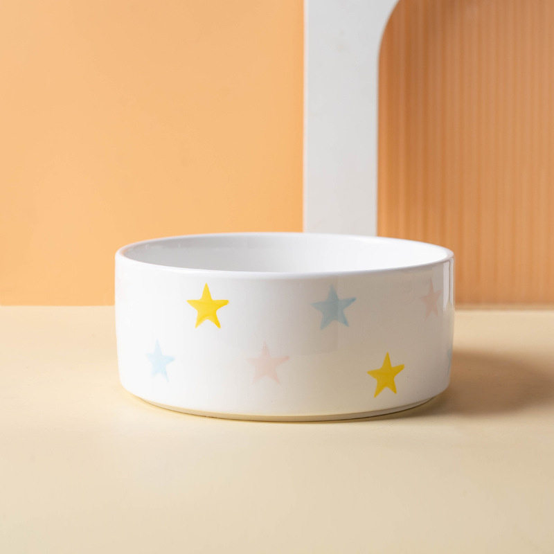 Ceramics Dog Bowl with Wood Mat Wide Mouth Feeding Bowls Food and Water Pet Feeder for Cat Puppy Protecting Cervical Spine