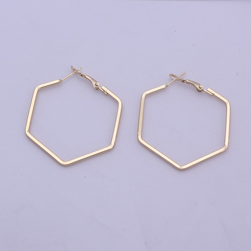 Pendientes de aro hexagonales geométricos para mujer, aretes de aleación de Metal, oro rosa, estilo Punk, 3 colores