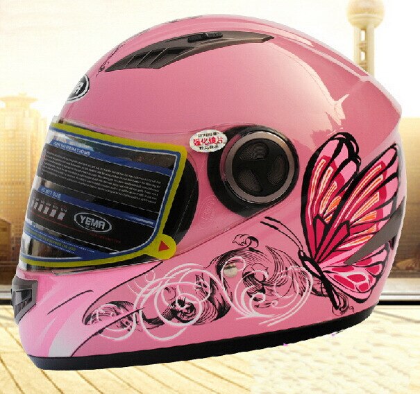women's pink butterfly full face Motorcycle helmet, men Motorbike motocross YM827 knight Racing scooter helmets, back white: pink butterfly