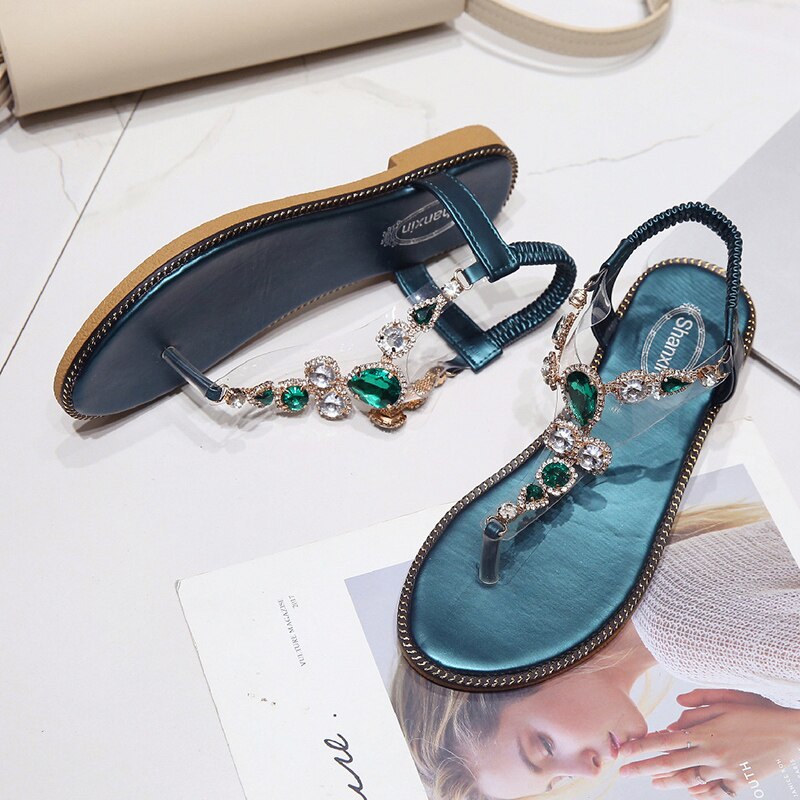 Frauen Sandalen Sommer gucken-Zehe Niedrigen Schuhe Böhmen Damen Schuhe kippen-Flops lässig Flache Strass Ketten Sandalen