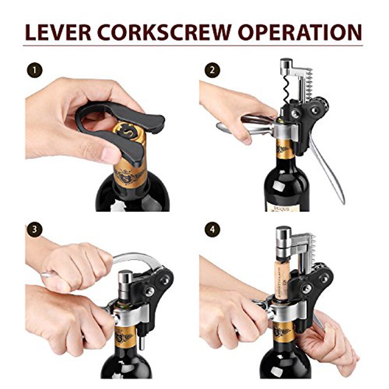 Stainless Steel Wine Opener for Bottle Opener Tools Set with Wood Box Pourer Stopper Foil Cutter Drip Ring Kit