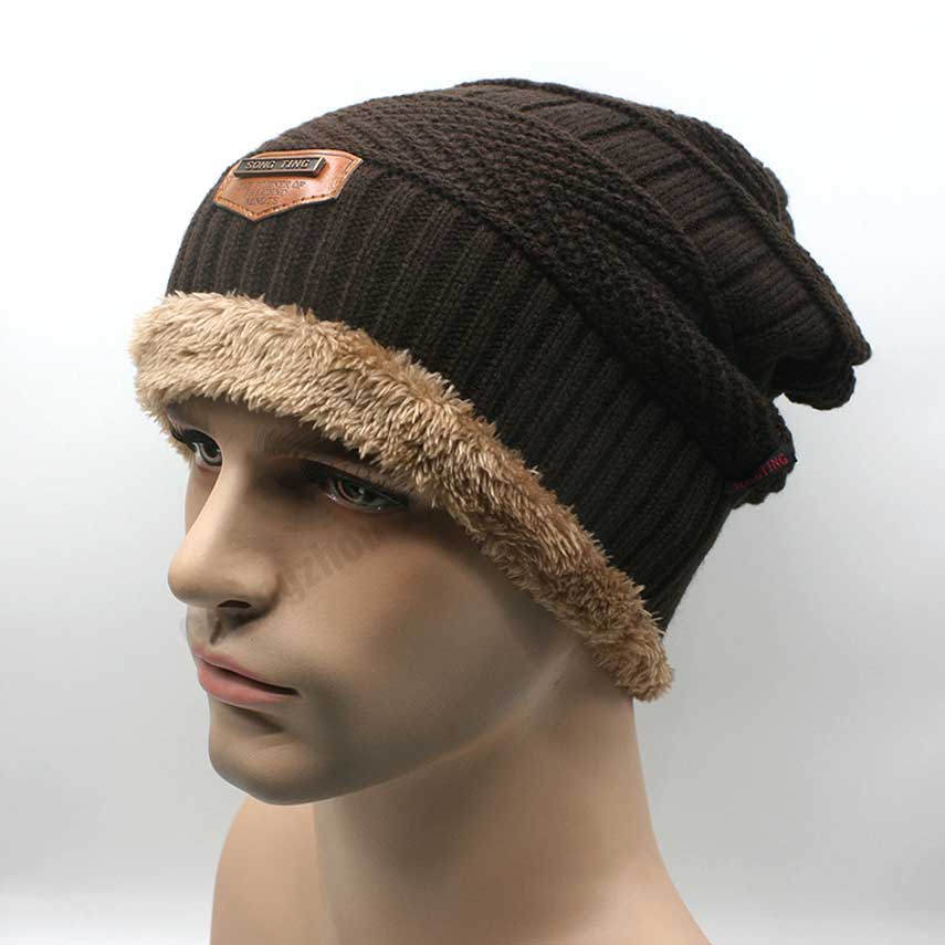 Heren winter hoeden en caps winter cap mannen vrouwen winter gebreide hoeden brandes winter unisex cap mutsen: Brown