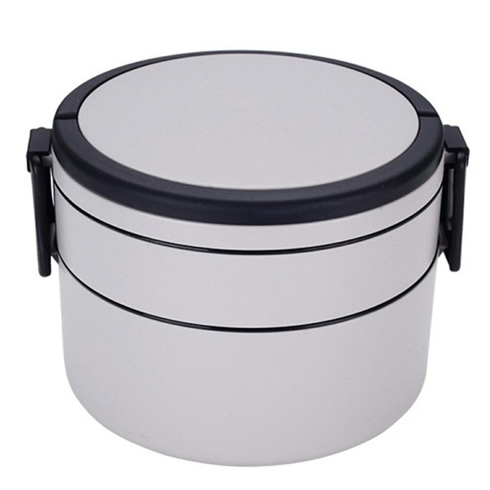 Portable Handle Lunch Box Round Double-layer Fitness Lunch Box Plastic Microwave Heating Fresh-keeping Sealed Lunch Box: gray