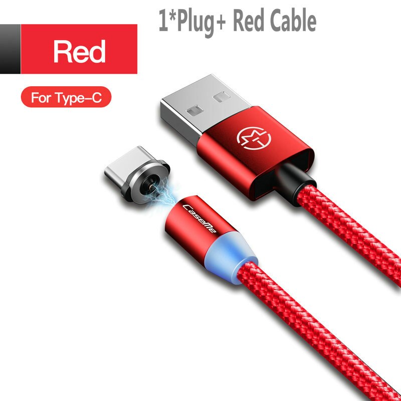 CaseMe-Cable magnético tipo C micro USB para iPhone, Cable LED de carga rápida de 1M, cargador magnético tipo C, conector de teléfono: For Type C-Red