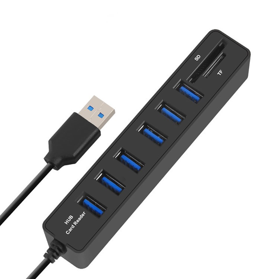 USB Hub 6 portów Expander Adapter USB 2.0 Hub rozdzielacz Multi USB 2.0 Hab 2 Hub 2.0 wiele USB2.0 USB czytnik kart Hub dla PC: Black