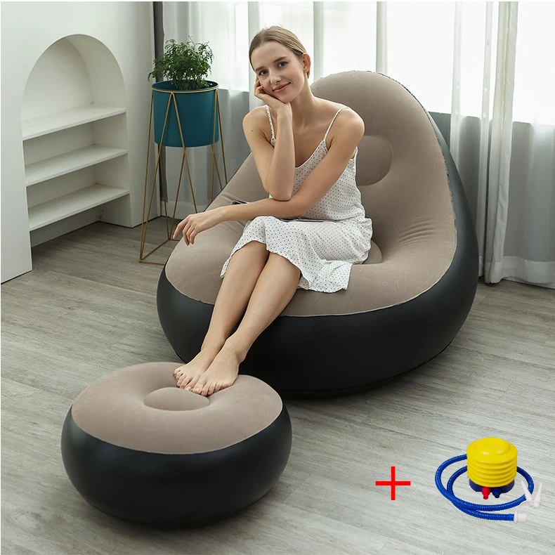 Canapé paresseux gonflable pliable inclinable, canapé-lit d'extérieur avec étriers, combinaison confortable, chaise de canapé en velours floqué: violet
