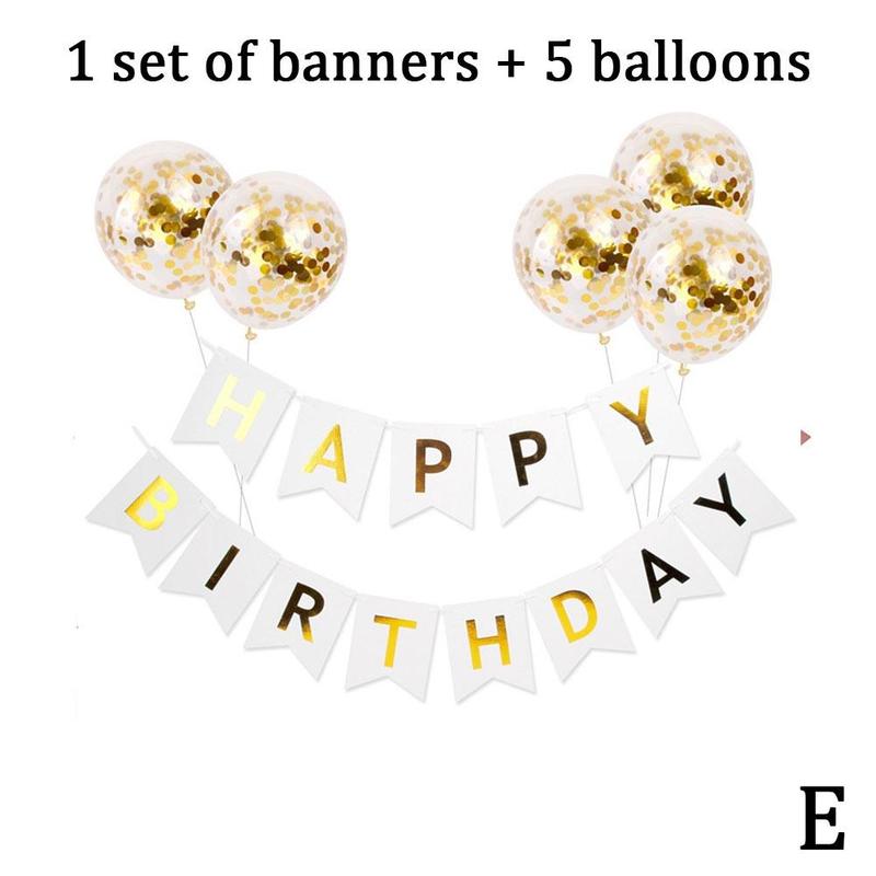 1 sæt tillykke med fødselsdagen brev bannere  + 5 paillet stempling fest dekoration balloner fødselsdag   u4 z 7: E
