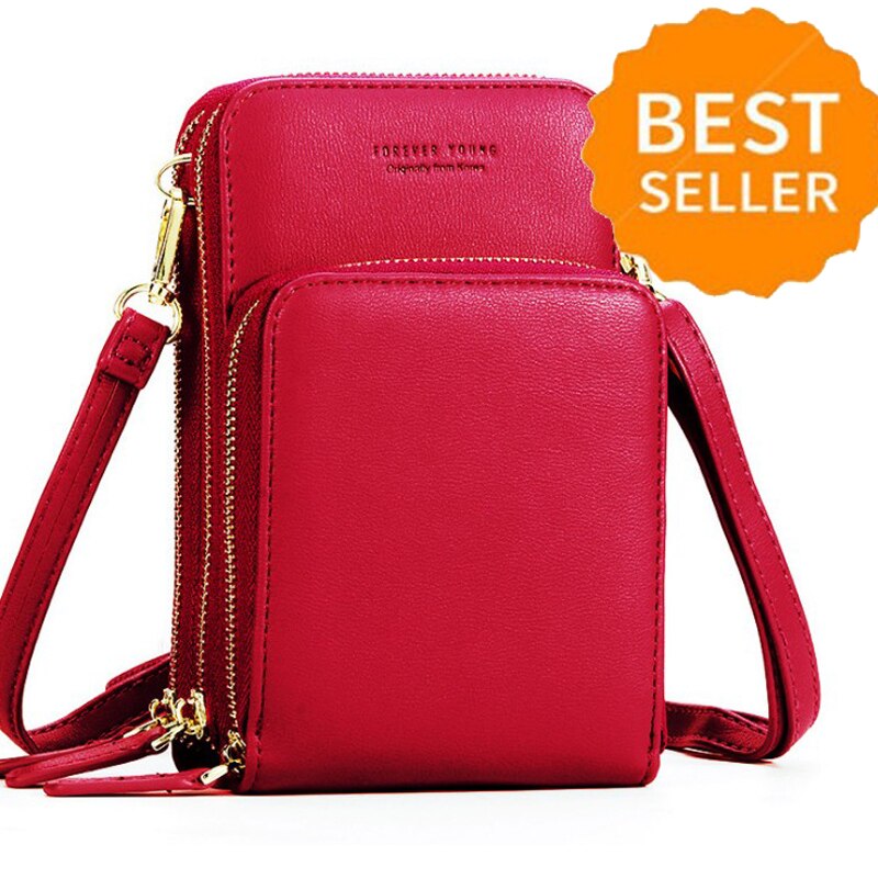 Small Crossbody Cell Phone Purse for Women Mini Messenger Shoulder Bag Wallet with Credit Card Slots: Red