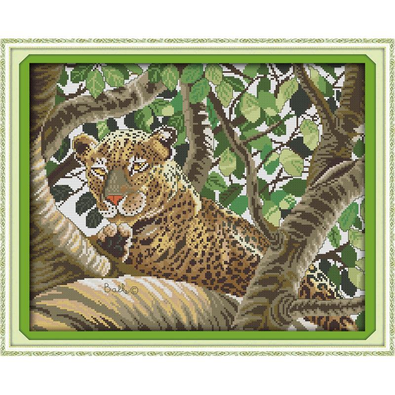 Kits de broderie en coton imprimé léopard, point de croix, fil de tissu compté 11CT 14CT, décoration artisanale en toile