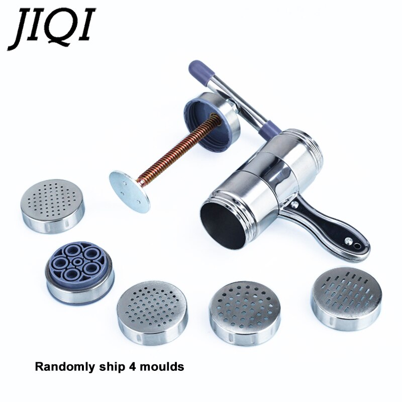 Manual noddles pasta maker stainless steel noodle pressing making machines Spaghetti pasta cutter Home kitchen cooking tools: 4 moulds