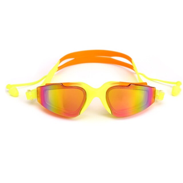 Gafas de natación antiniebla para hombre y mujer, lentes antiniebla profesionales con tapón para la oreja, a prueba de agua, para natación, juego de gorro: Naranja
