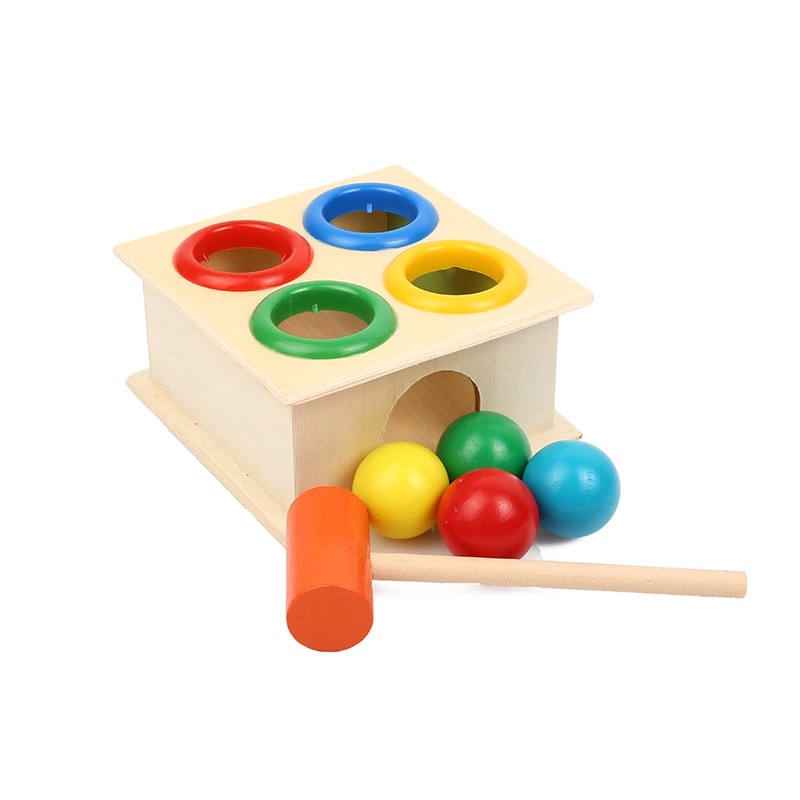 Farverig hamrende træbold+træhammerkasse børn tidligt indlæring banke pædagogisk legetøj sikkerhedslegetøj