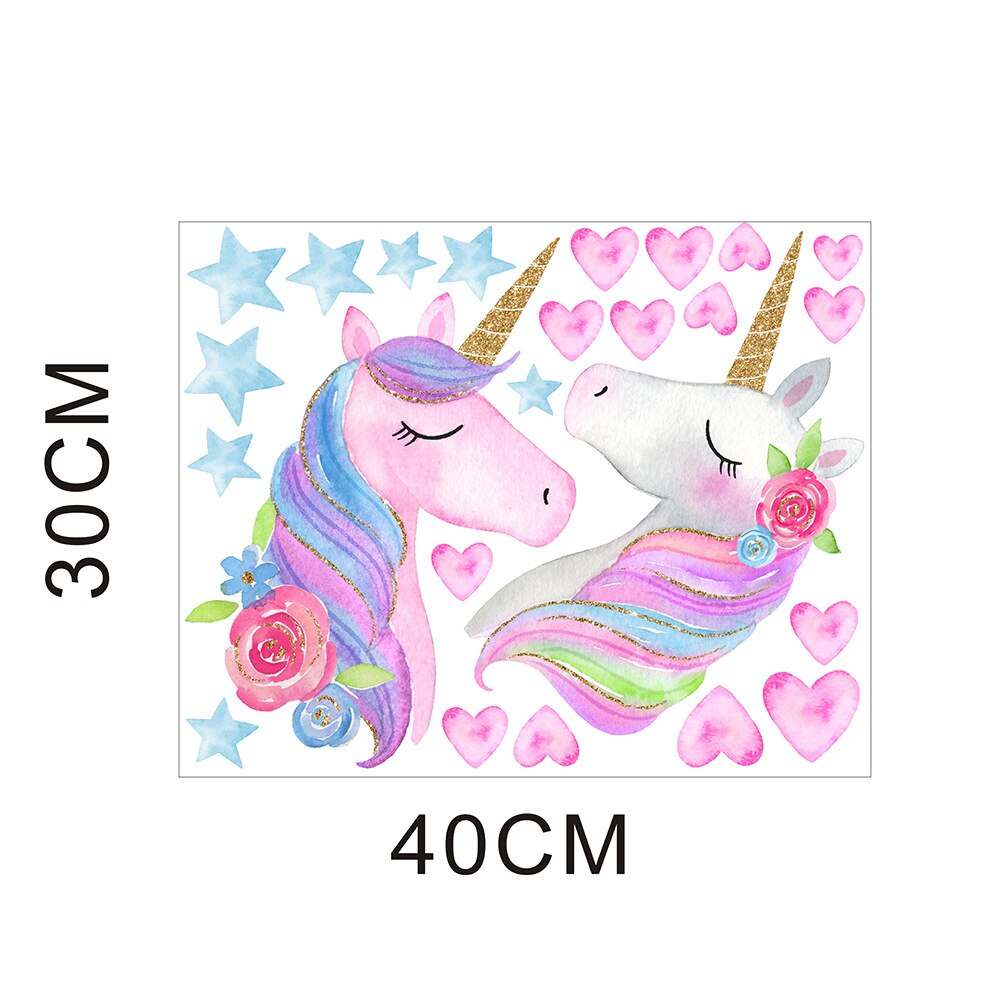 Pegatina de pared de unicornio dorado para habitación de niños, pegatina decorativa de dibujos animados, calcomanía de unicornio de estrella, fondo extraíble, decoración de pared: KSD8818-2