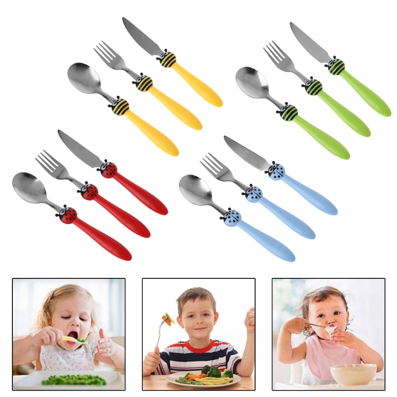 Cuillère fourchette couteau dessin animé | Ustensiles de table pour enfants, cuillère d'alimentation pour enfants, couteau de dessin animé en acier inoxydable 1 ensemble