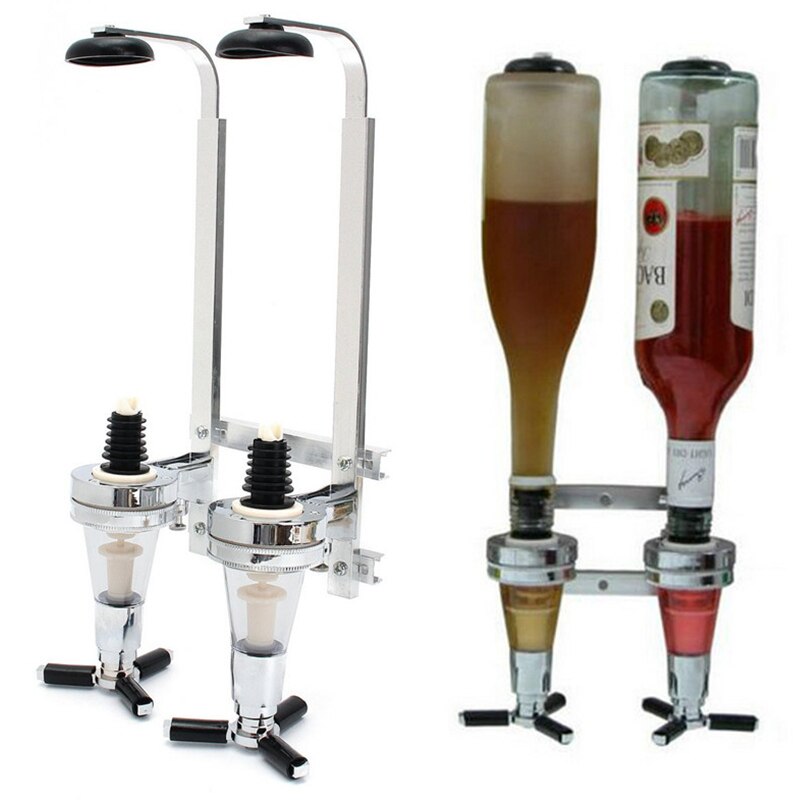 2 flasker vin alkohol skutt dispenser pourer stativ brennevin drikker vegg bar montert