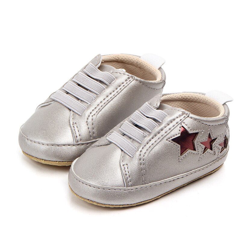 Triursus All Seasons 0-18 meses Zapatos casuales de bebé de cuero PU pentagrama recién nacido niños niñas zapatillas: silver / insole 12cm