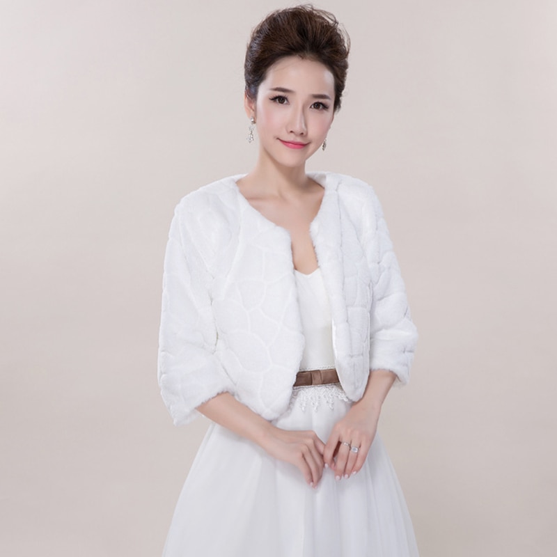 3/4 Lange Mouwen Bridal Wraps Bolero Bruid Winter Bruiloft Boleros Dikke Warme Faux Fur Jas Jas Huwelijk Accessoires