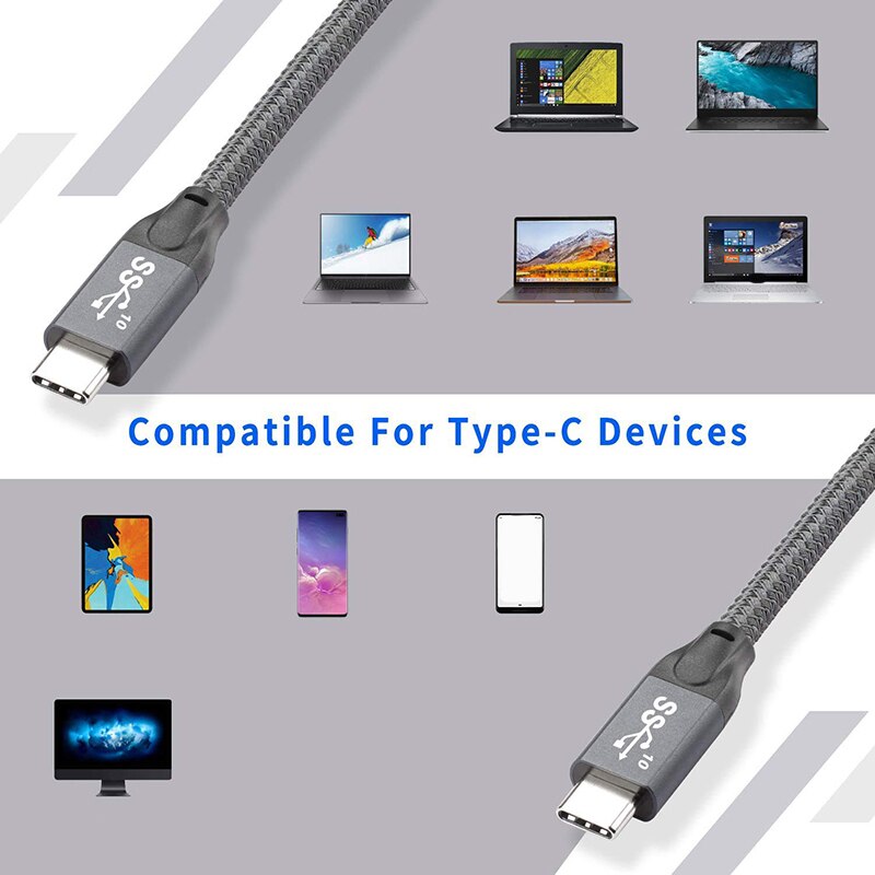 USB C Cable (2-Pack) - 100W 5A USB 3.1 Gen 2 Type-C PD Fast Charging Braided for VR, Cameras, Mobile Storage