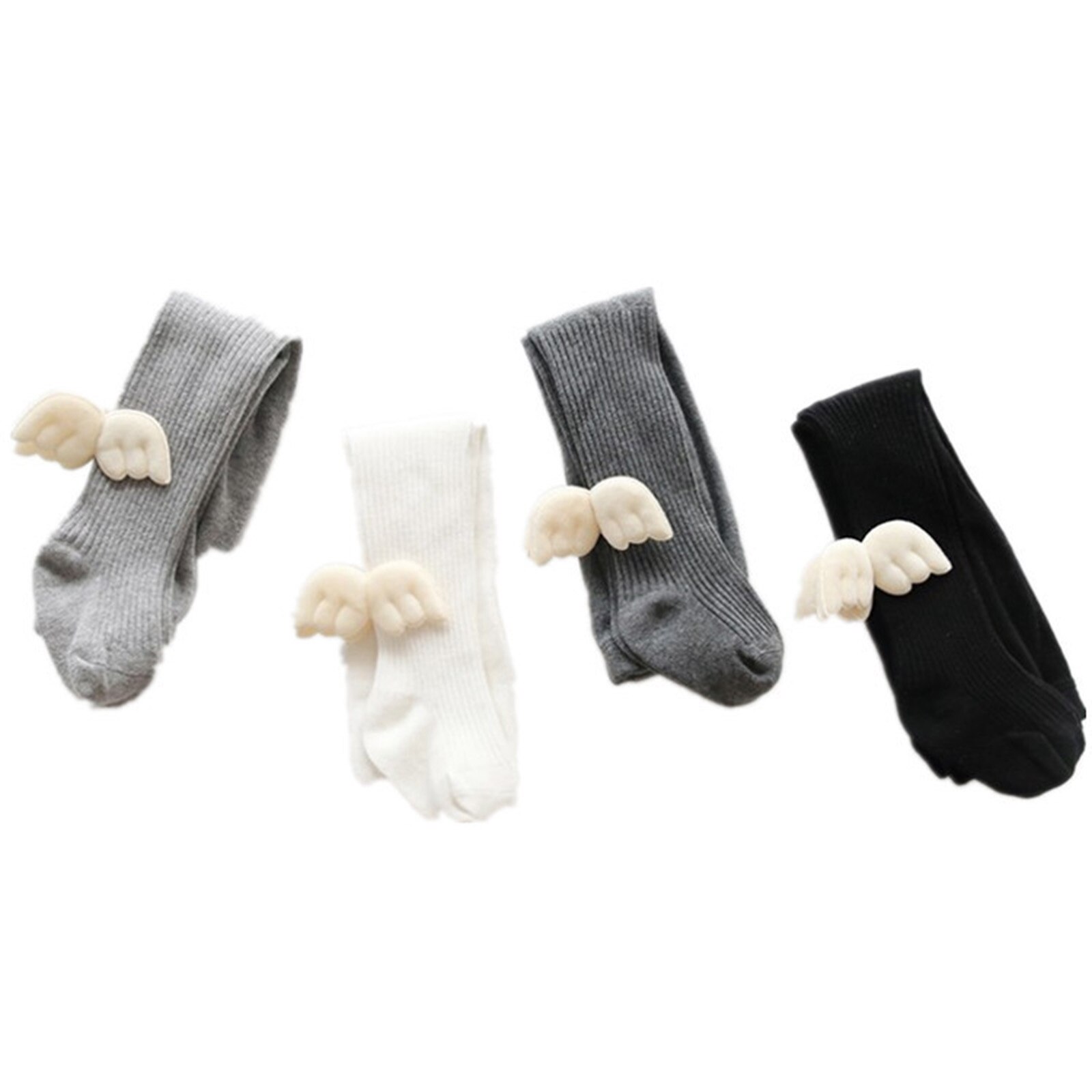 Meisjes Effen Kleur Gebreide Panty Kous Verticale Stripetight Sokken Met Wing Decoraties Voor Lente Herfst En Winter