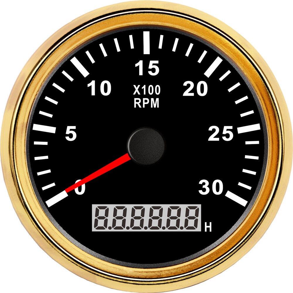 12V/24V Universal 85mm REV Counter with Hour meter Waterproof Tachometer 0-3000 RPM For Outboard Motor Boat Auto Gauge M16 M18: Gold Black 3K RPM