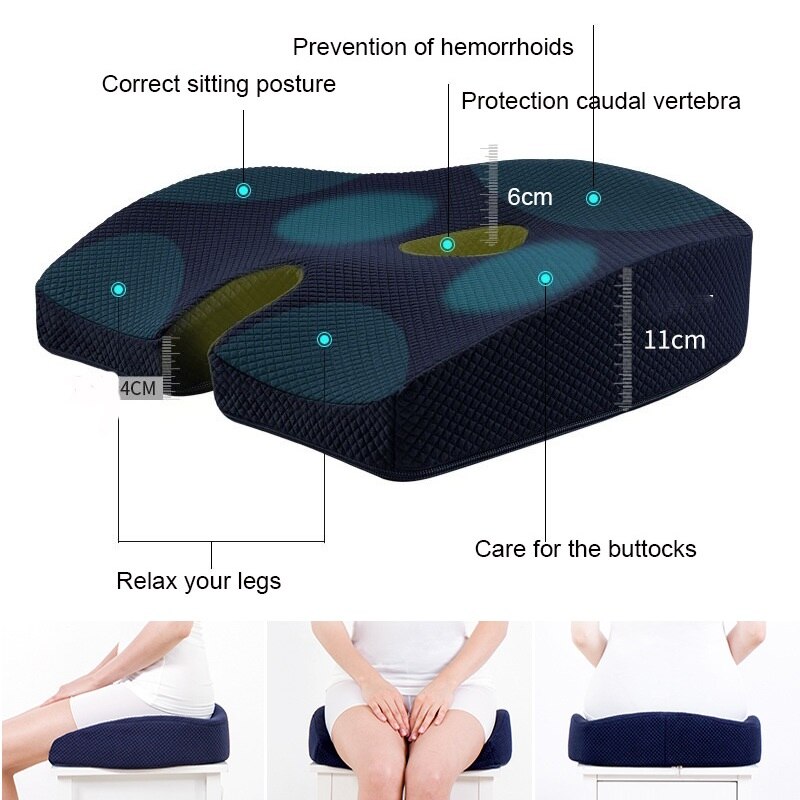 Cojín de ciática para asiento de coche, almohadilla ortopédica antideslizante para sentarse, alivio del dolor de hueso trasero, espuma hueca, cojín para elevar
