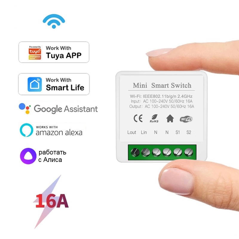 Tuya 16A MINI Wifi Switch DIY 2-way Control Timer Switches Relay Automation Modules Smart Life Work With Alexa Google Home Alice