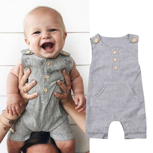 Baby Girl Boy Sleeveless Overall Striped Jumpsuit Bodysuit Outfit Summer Clothes
