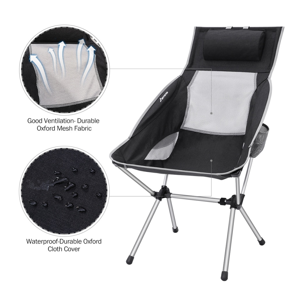 MOVTOTOP Folding Camping Chair Mesh High Back Ergonomic Armrest Beach Chair 45x87x100