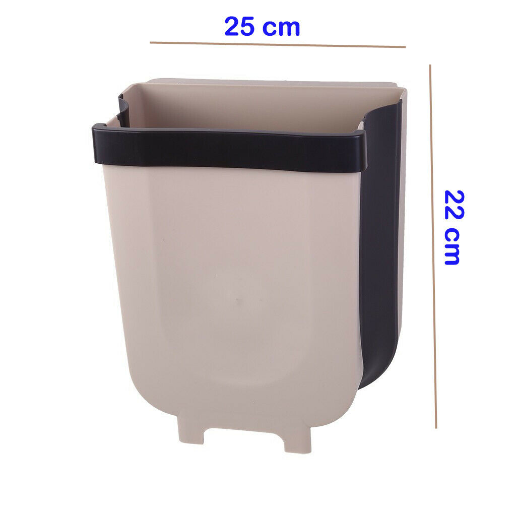 Practical Wall Mounted Folding Waste Bin Kitchen Cabinet Hanging Trash Cans Container Box: Beige Small
