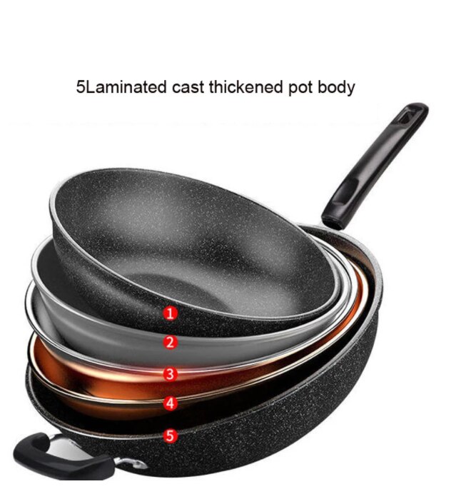 Frying Pan High-end Home Non-stick Plastic Handle Rice Stone Wok Super Cost-effective Scrambled Eggs Pan-free Pan Wok Pans