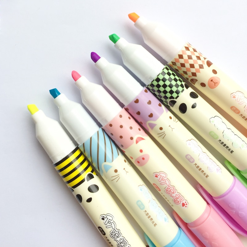 Kawaii panda gris katt doft överstrykningspenna färgpenna ritning anmärkning brevpapper skolan kontorsmaterial