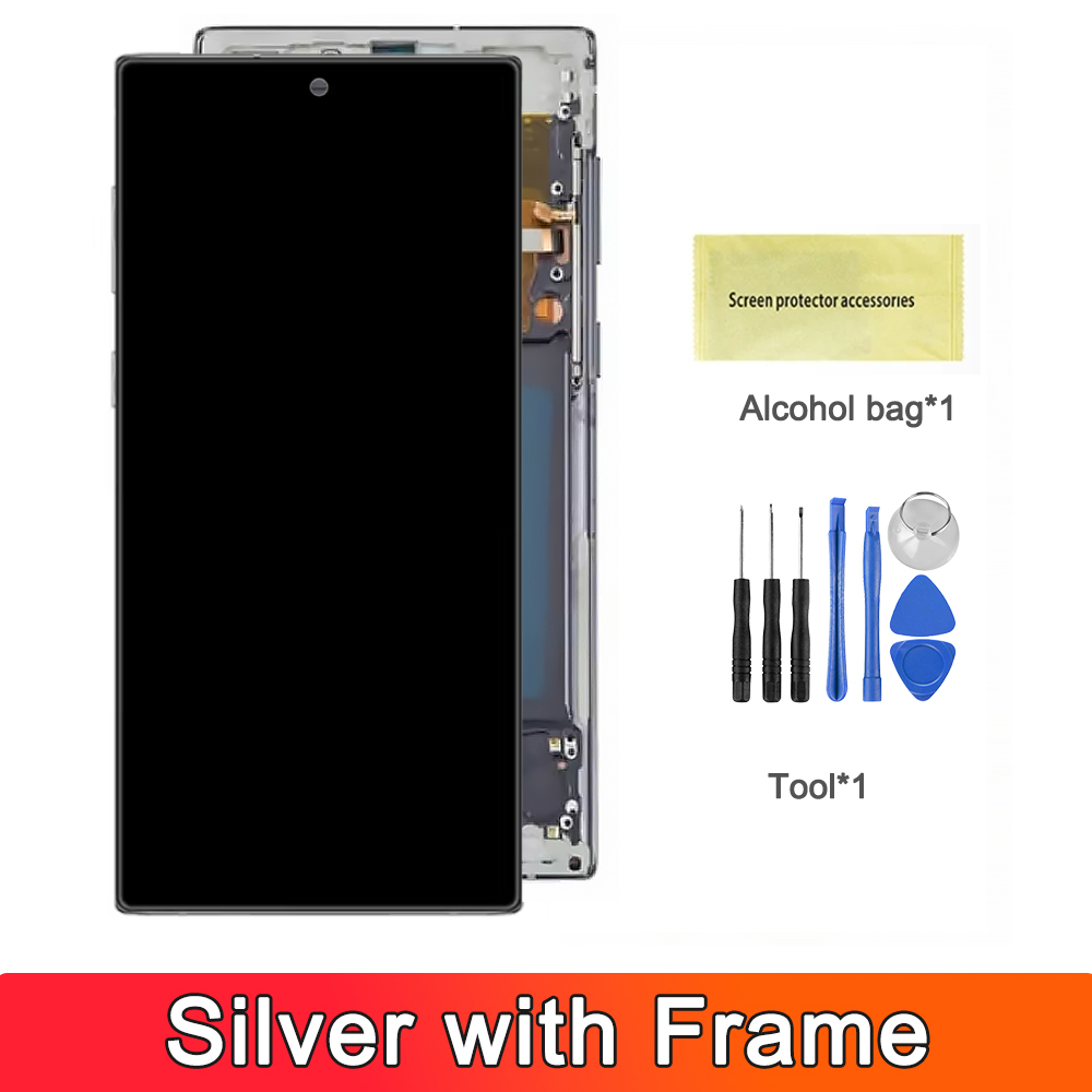 100%  testskærme til samsung note 10 med ramme lcd-skærm 6.15 " note 10 sm-n970f n970a n970f/ ds  n970n lcd tft-skærmdele: Azurblå