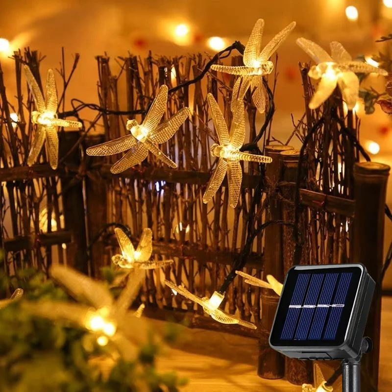 Luzes de corda de libélula solar 20led luz de fadas guirlanda iluminação de férias para casamento ao ar livre jardim árvore pátio festa decoração: Branco quente