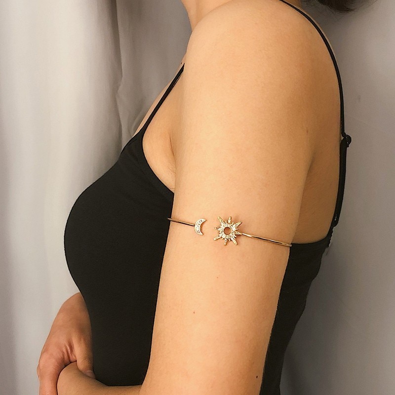 Spaloria Goud Verstelbare Crystal Zon Maan Armbanden En Armbanden Voor Vrouwen Rhinestone Charm Bovenarm Armband Manchet Sieraden