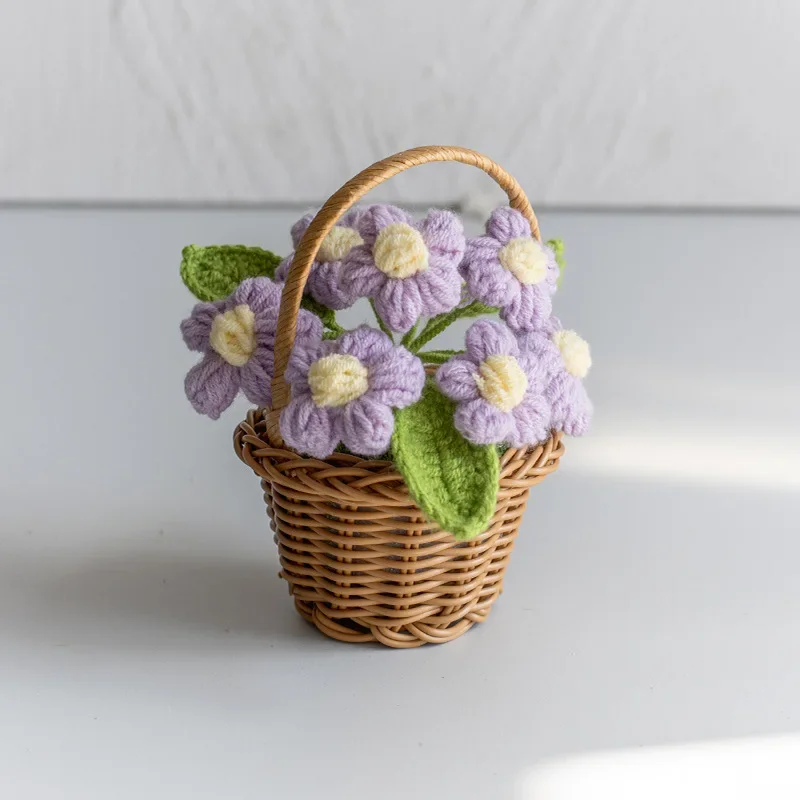 knitted Flower Potted Crochet Flowers Cute Hand Woven Plant Finished Woven Flowers Office Home Decor: green