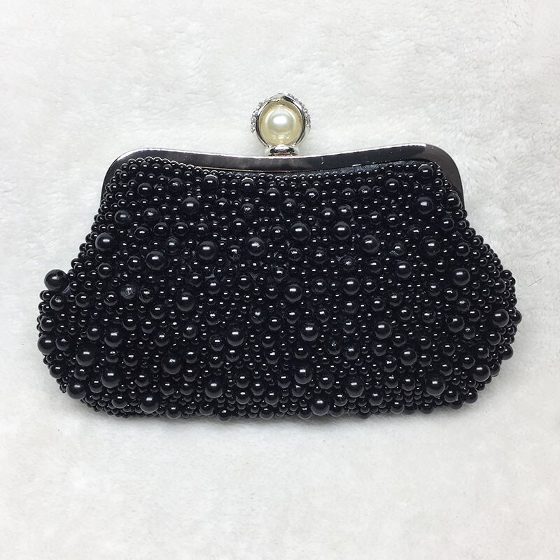 Women White Pearl Shell Evening Bags Luxury Wedding Bead Small Handbag Clutch Dinner Purse Chain Shoulder bag: Black