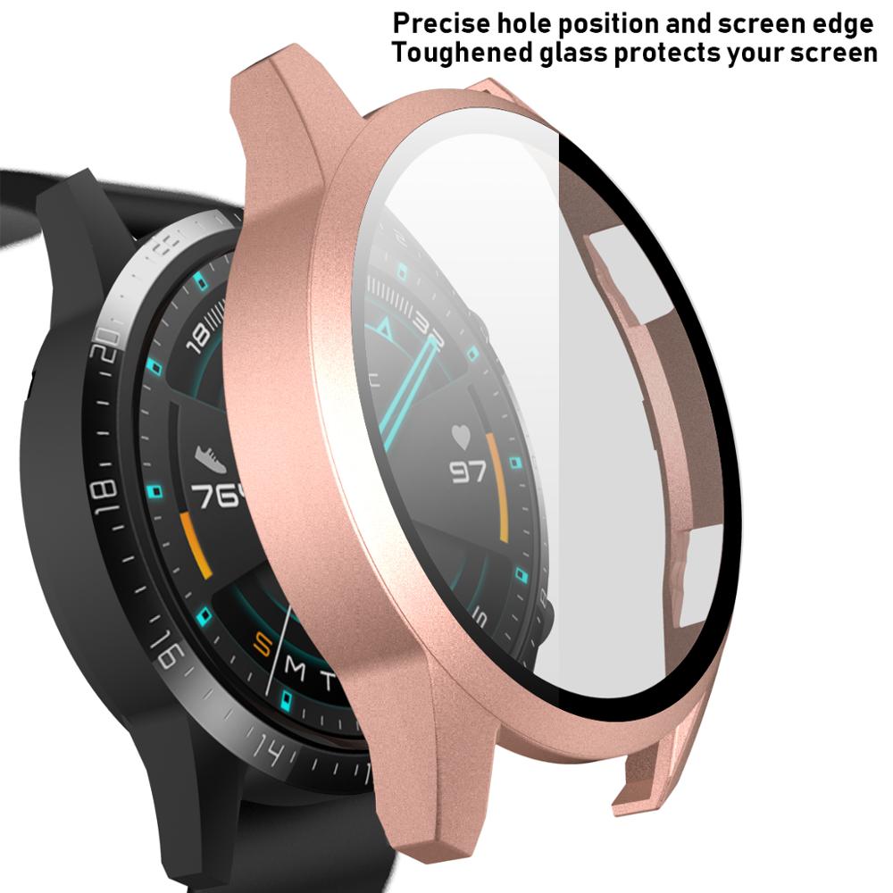 Tempered glass Film Case For Huawei watch GT2 46mm 42mm full Screen protector matte case for huawei Gt 2 42mm cover watch bumper: rose gold / for huawei gt 2 42mm