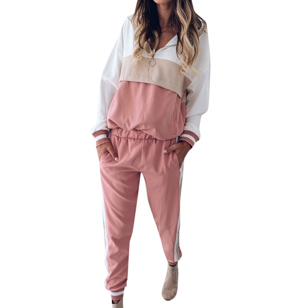 Dam träningsoverall sweatshirt byxor set dam dräkt tvådelad kvinnlig vår höst fritidsset streetwear jacka byxa set #1105 g 5: L / Rosa